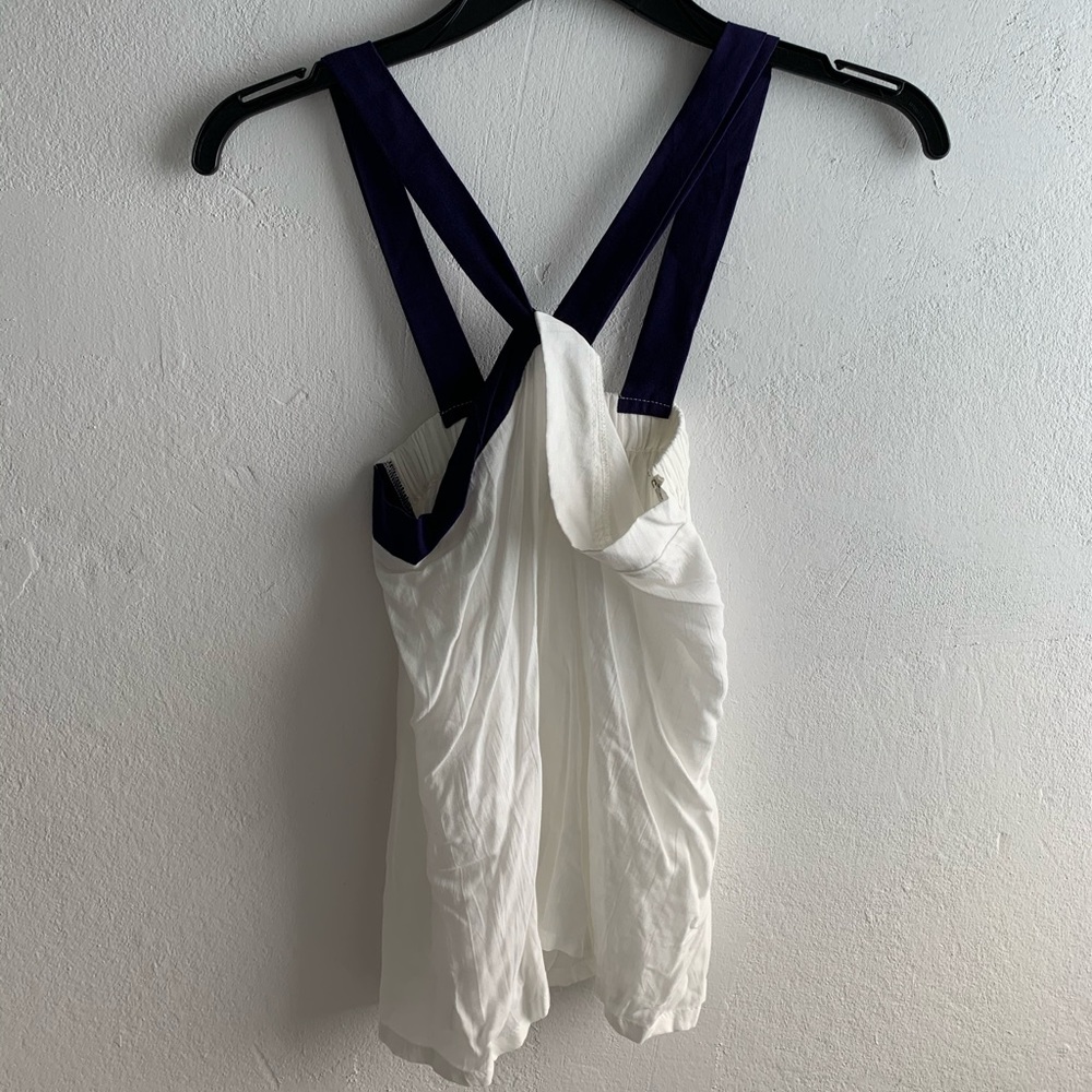 White and navy blue top